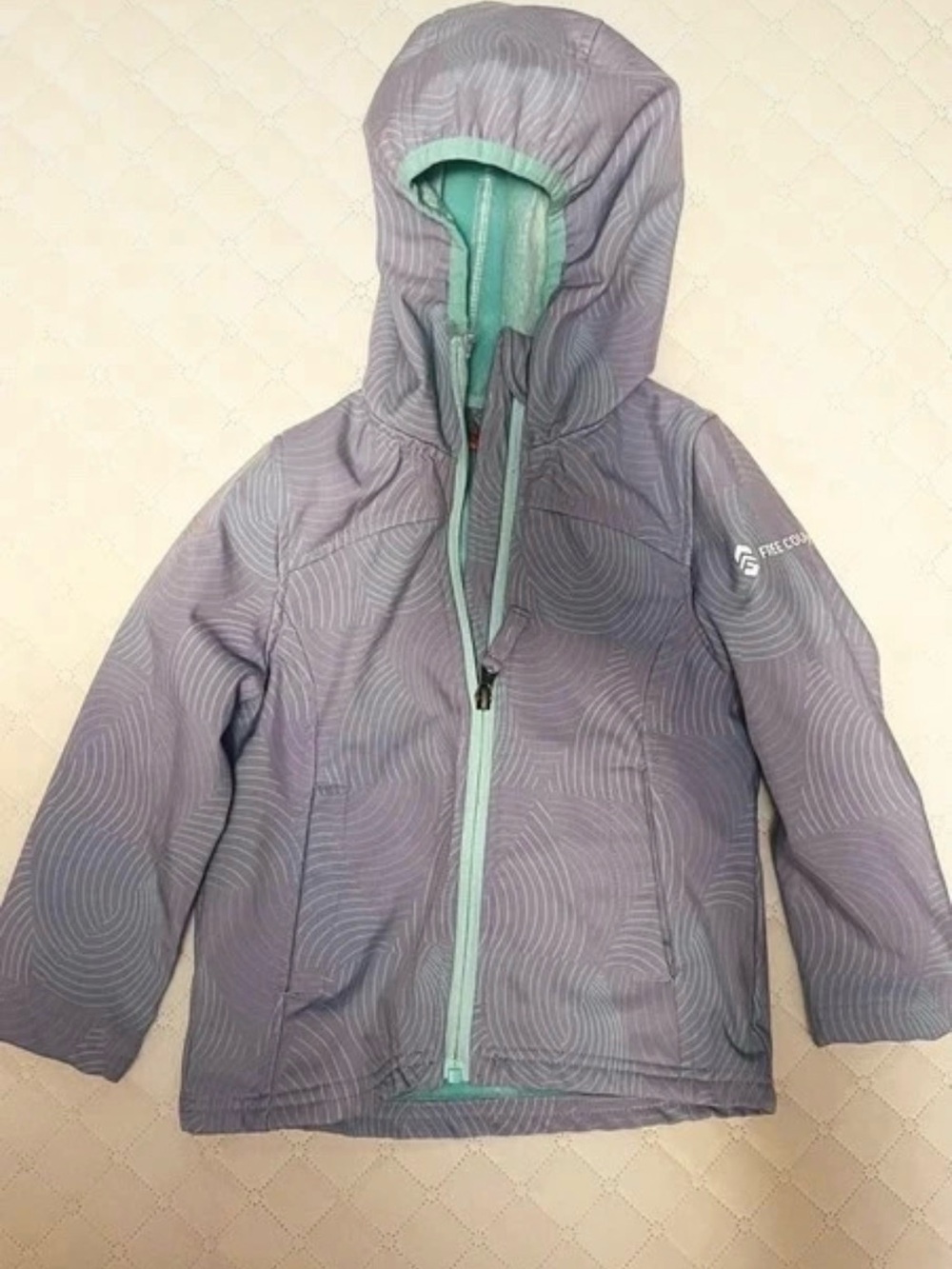 Free Country Lavender Hooded Kids Raincoat with Mint Trim